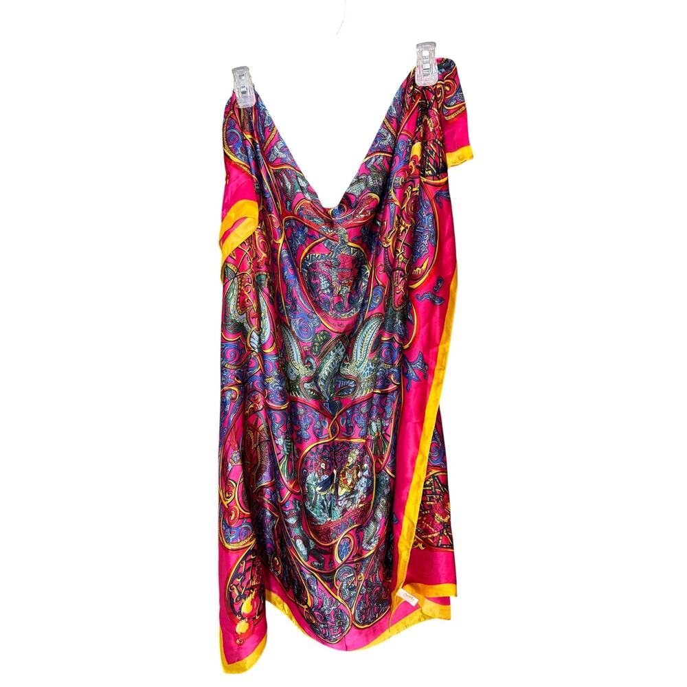 Vintage Silk Scarf Pink Paisley Abstract Large Square France Designer Style